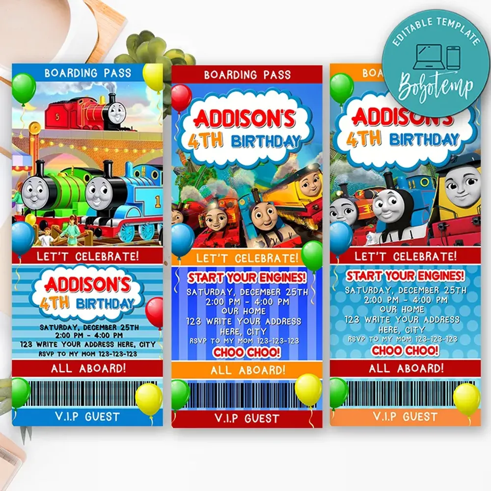 Printable Thomas The Train Ticket Invitation Template DIY 