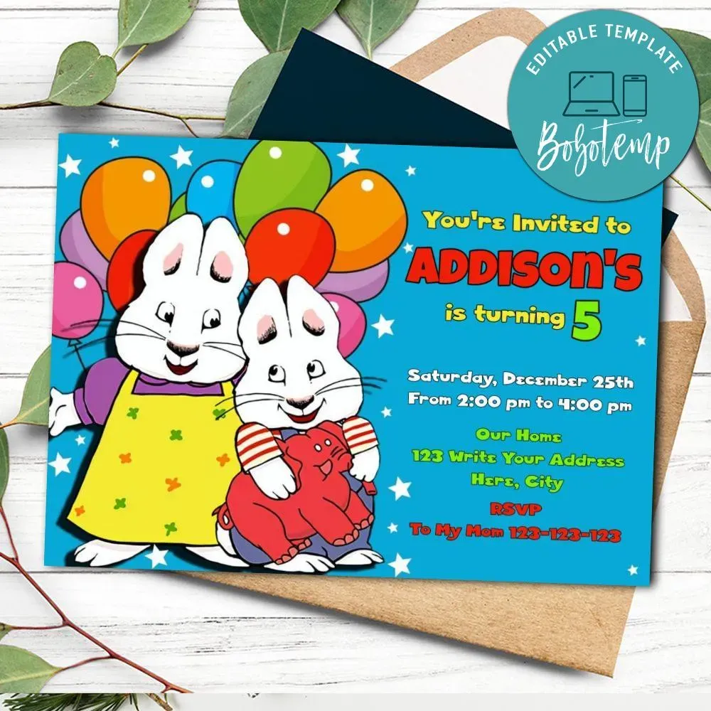 Max & Ruby Birthday Flyer Template to print at home | Bobotemp