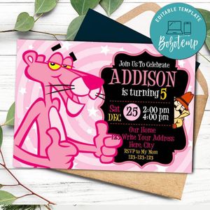 Pink Panther Birthday Invitation Customizable Template Instant Download
