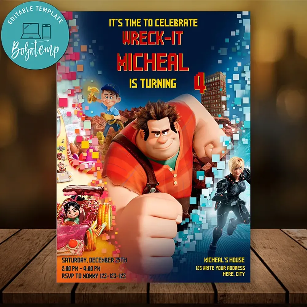 Editable Wreck It Ralph 4 Vanellope Party Invitation DIY ...