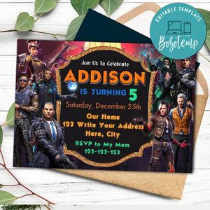 Santiago free fire Invitation Template to Print at Home Instant Download