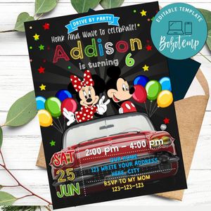 Mickey and Minnie Drive By Birthday Parade Invitation Printable Instant Download