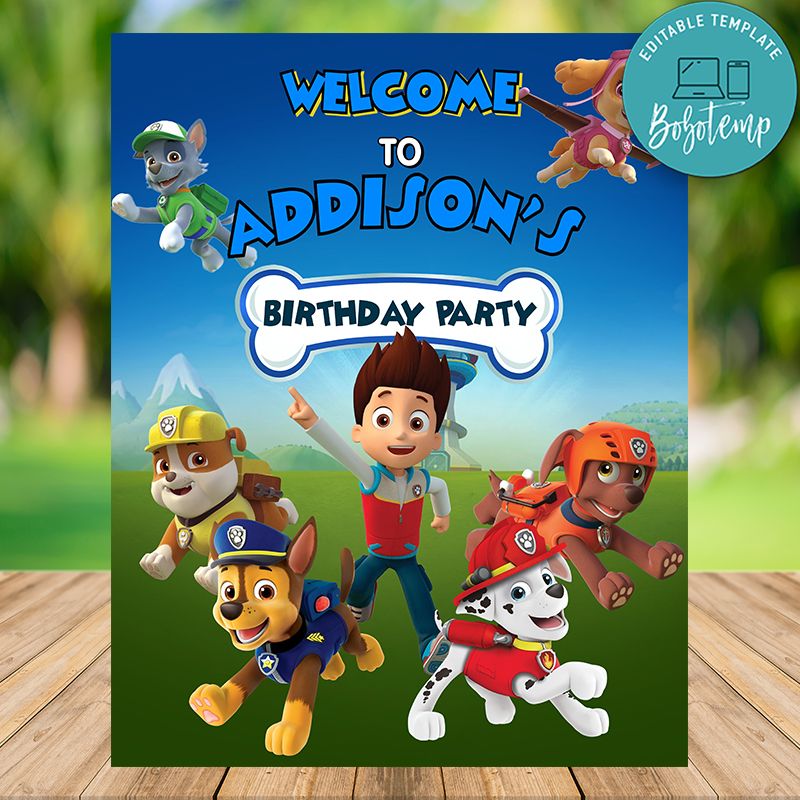 Printable Paw Patrol Birthday Sign Instant Download | Bobotemp