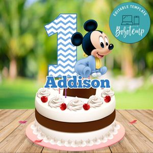 Baby Mickey Mouse Birthday Cake Topper Template Printable Instant Download