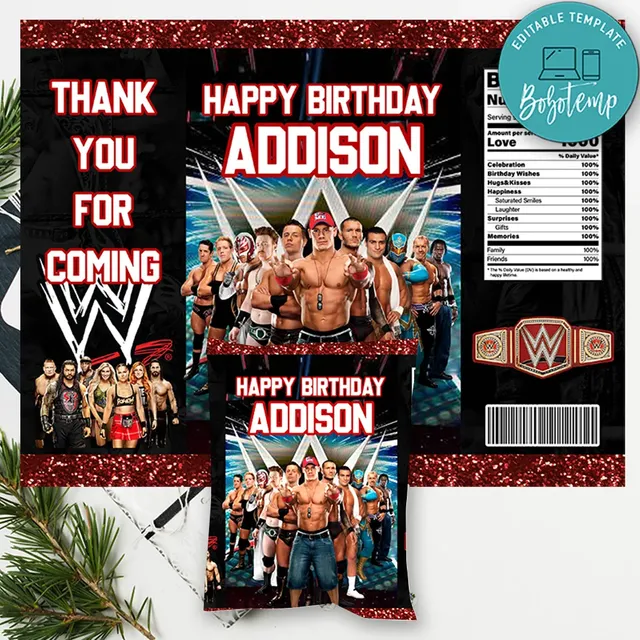wwe birthday chip bag digital file printable diy bobotemp