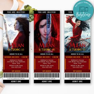 Printable Mulan 2020 Movie Ticket Invitation Instant Download