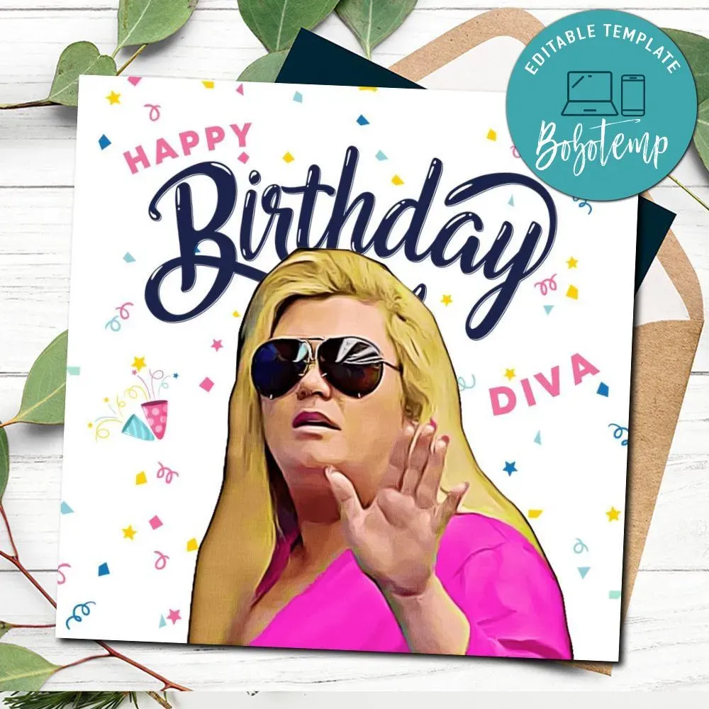 Gemma Collins Diva Birthday Card Template to print at home DIY | Bobotemp