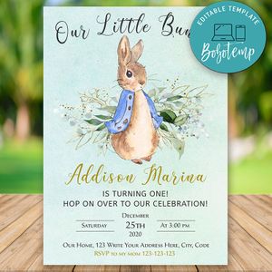 Editable Peter Rabbit Birthday Invitations For Boy Instant Download