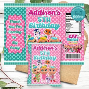 Cry Babies Birthday Chip Bag Digital File Printable Instant Download