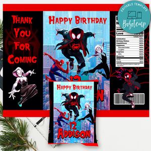 Spiderman Into the Spider Verse Birthday Chip Bag Digital File Printable Instant Download