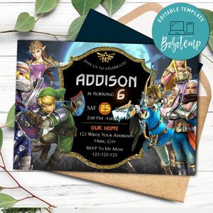 Zelda Invitation Customizable template Instant Download