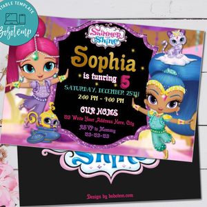 Editable Shimmer and Shine Birthday Party Invitation Digital File