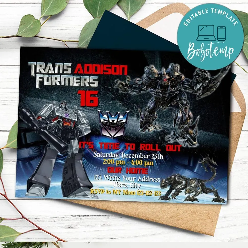 Transformer Megatron Birthday Invitation Printable DIY | Bobotemp