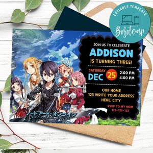 Sword Art Online Invitation Template to Print at Home Instant Download