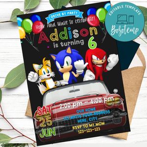 Sonic Drive By Birthday Parade Invitation Printable Instant Download