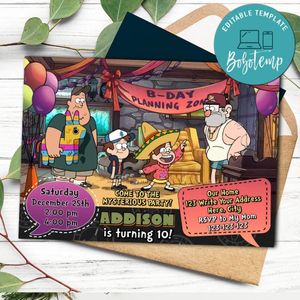 Gravity Falls Birthday Flyer Customizable Template Instant Download