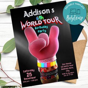 Trolls World Tour Birthday Invitation Printable for Girl Instant Download