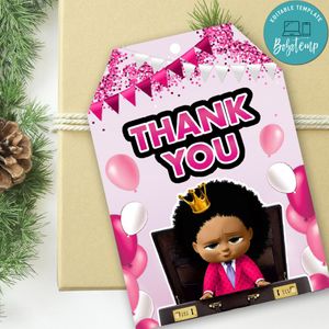 African Girl Boss Baby Thank you tag Template to Print at Home Instant Download