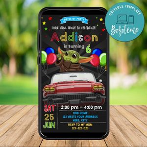 Mobile Baby Yoda Star Wars Drive By Birthday Parade Electronic Invite Invitation Template Instant Download