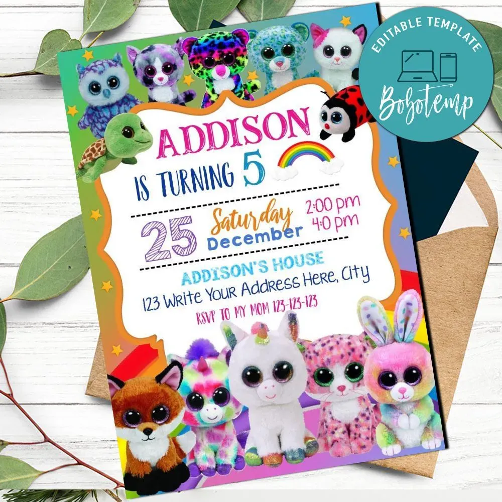 Beanie Boo Invitation Customizable Template Instant Download | Bobotemp