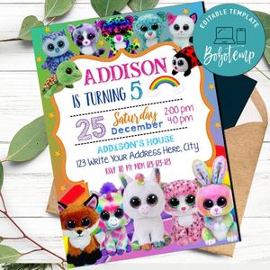 Beanie Boo Invitation Customizable Template Instant Download