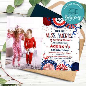 4th Of July Photo Birthday Flyer Template to Print at Home Instant Download