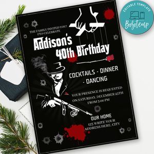 Mafia birthday Invitation Template to Print at Home Instant Download