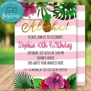Aloha Birthday Invitation - Tropical Pineapple Party Invitation - Luau Invitation