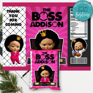 African Girl Baby Boss Birthday Chip Bag Digital File Printable Instant Download