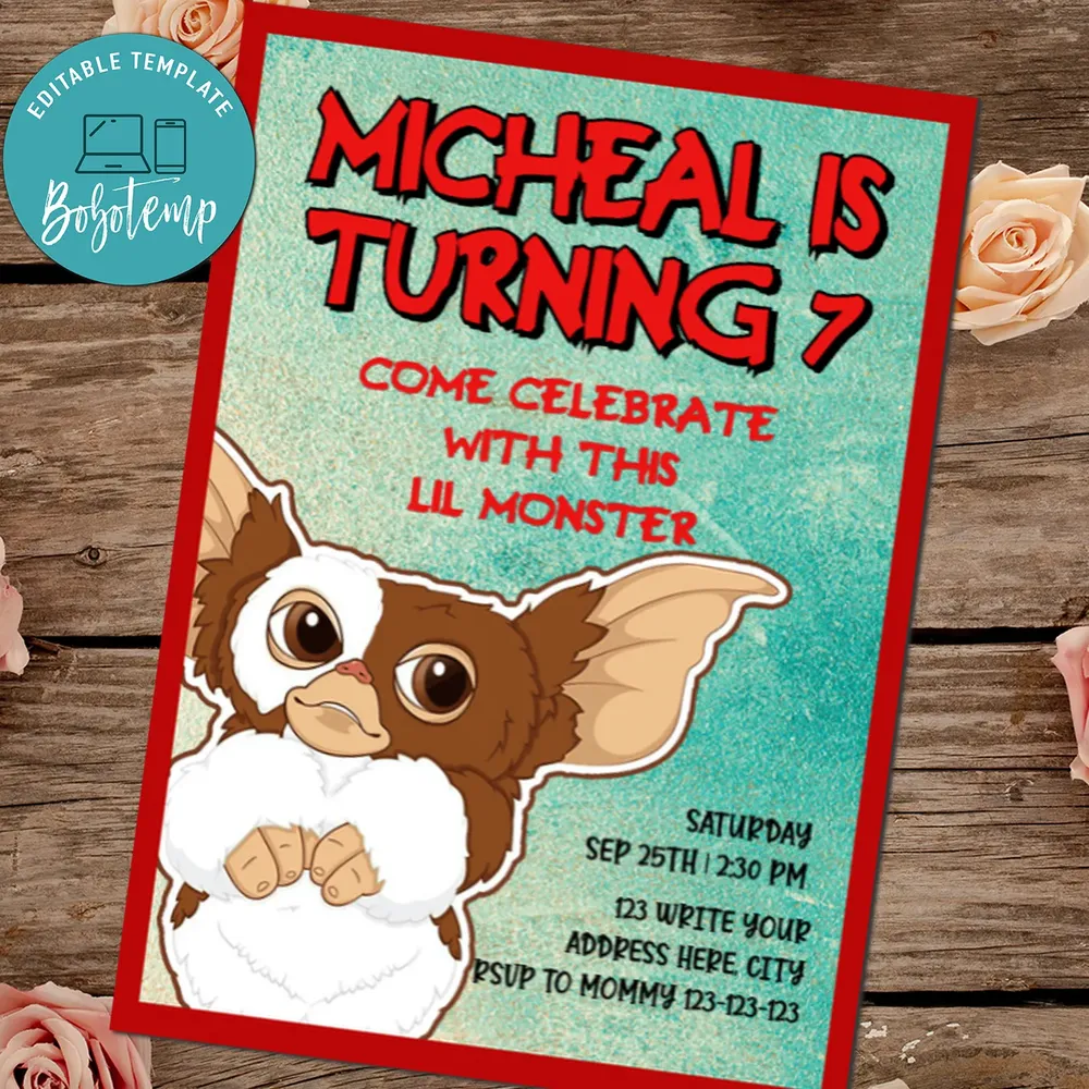 Gremlins Gizmo Birthday Party Custom Digital Invitation | Bobotemp