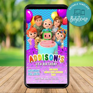 Mobile Cocomelon Birthday Text Invitation Instant Download