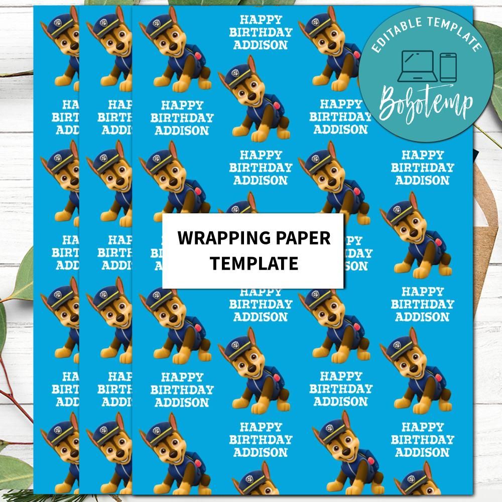 Chase Paw Patrol Wrapping Paper Template to Print at Home DIY | Bobotemp