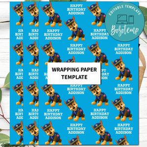 Chase Paw Patrol Wrapping Paper Template to Print at Home Instant Download