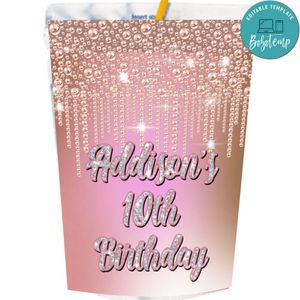 Pink Gold Pearls Diamonds Capri Sun Labels Digital File Printable Instant Download