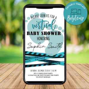 Electronic Long Distance Blue Baby Shower Electronic Invite Invitation Instant Download