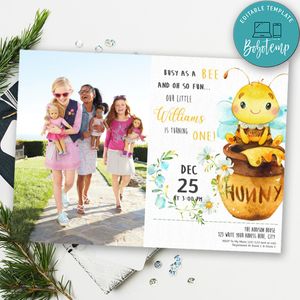 Busy Bee Birthday Invitation with Photo Printable Instant Download