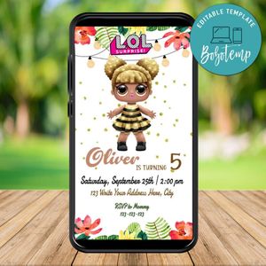 Mobile Lol Queen Bee Birthday Text Invitation Instant Download