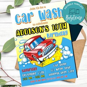 Car wash Invitation Customizable template Instant Download