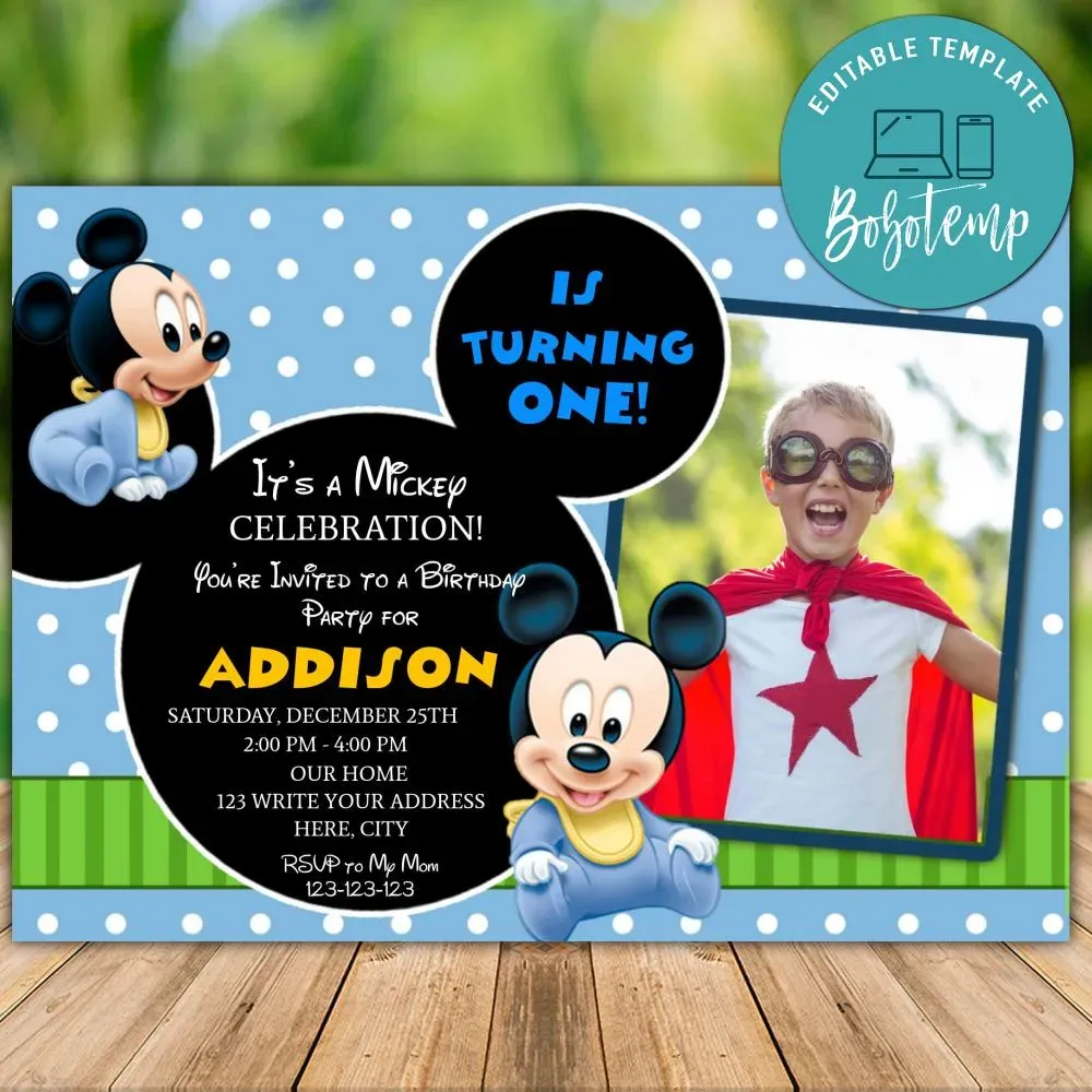 Editable Mickey Mouse Birthday Invitation Instant Bobotemp Mickey Mouse Birthday Invitation