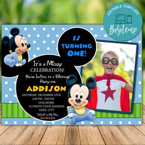 Printable Baby Mickey Mouse Birthday Invitations Instant Download