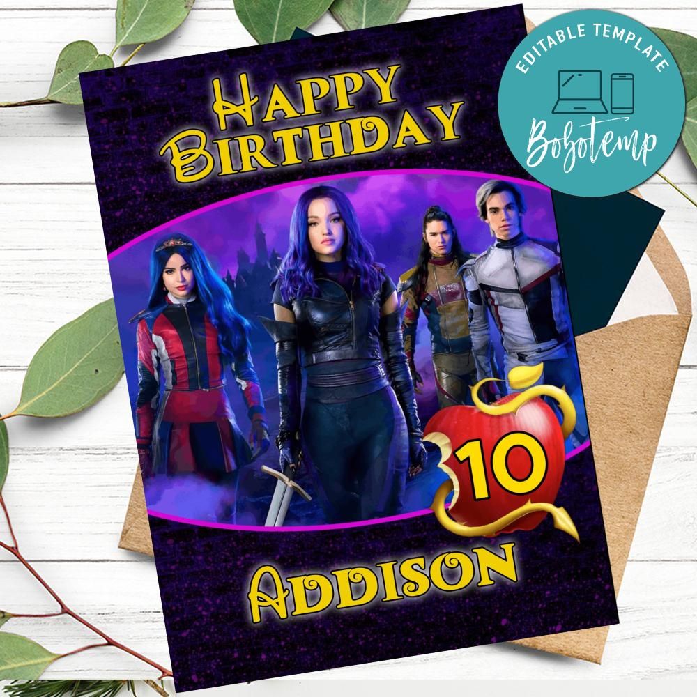 Disney Descendants 2 Happy Birthday Card to Print at Home DIY | Bobotemp