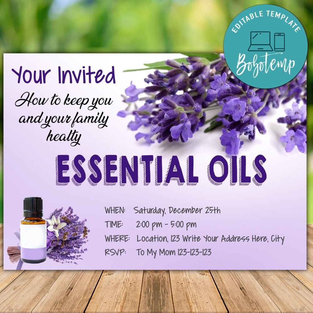 Printable Essential Oil Class Invitation Instant Download Bobotemp