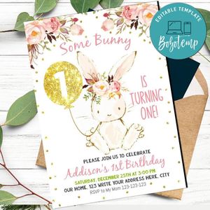 Some Bunny Birthday Flyer Template to Print at Home Instant Download