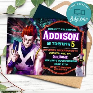 Hisoka Invitation Template to Print at Home Instant Download
