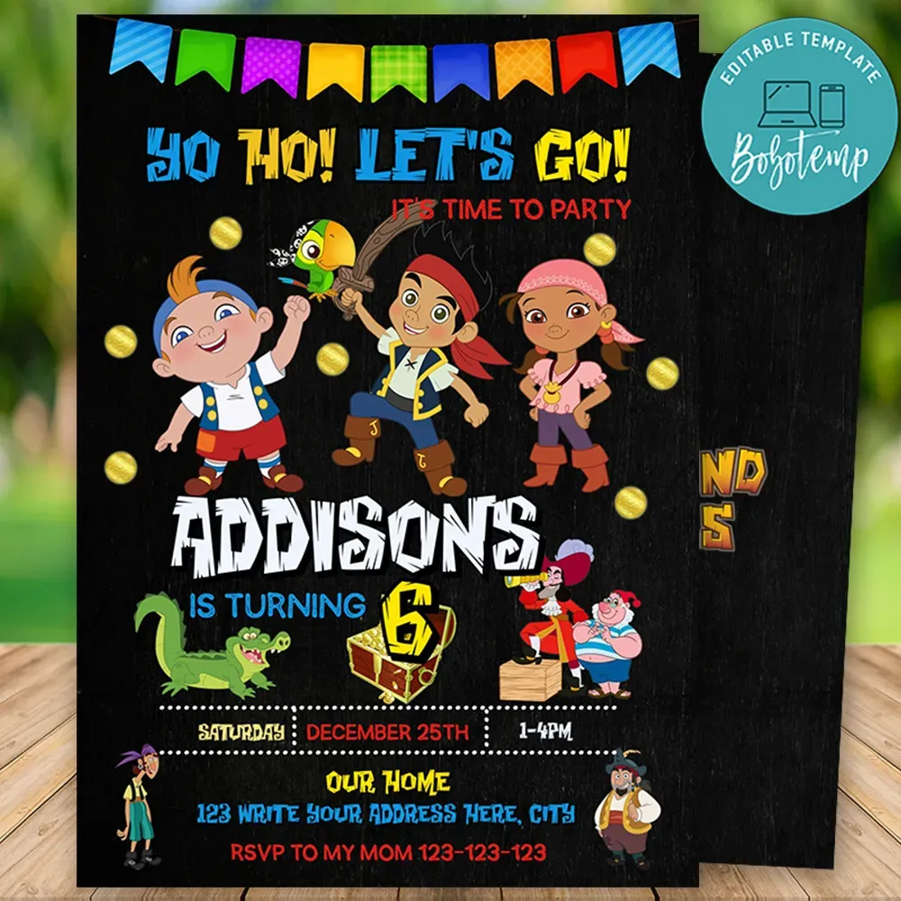Printable Jake and the Neverland Pirates Birthday Invitation DIY