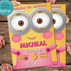 Editable Girl Minion Electronic Invite Minion Invitation Digital File