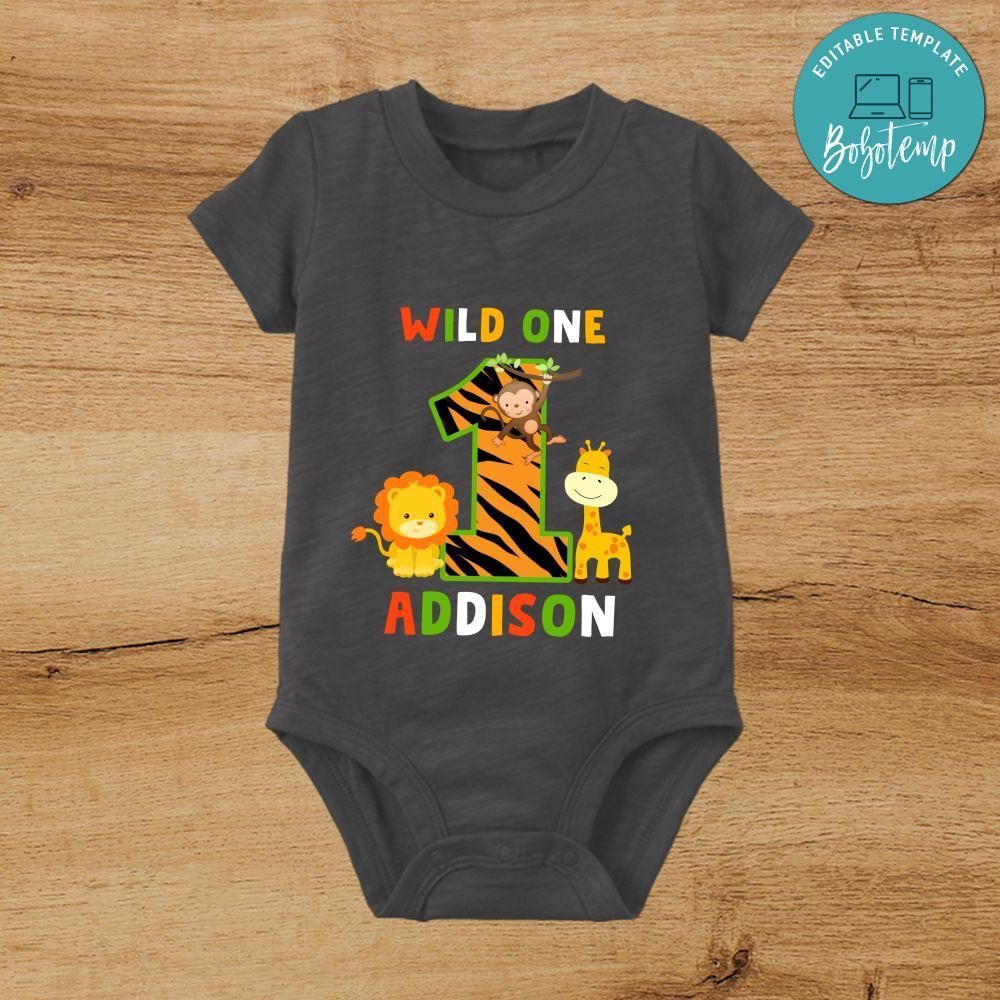 Wild One Jungle Animals First Birthday bodysuit