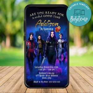 Electronic Disney Descendants 3 Electronic Invite Invitation Instant Download