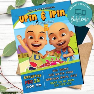 Upin Ipin Invitation Template to Print at Home Instant Download