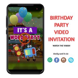 Digital Word party Customizable Mp4 Video Invitation File Template Instant Download